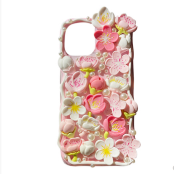 free shipping cream phone case with cherry flower