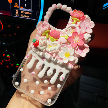 free shipping cream phone case with cherry flower series--2