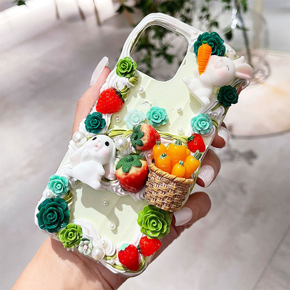 free shipping worldwide cream phone case---rabbit and food