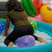 Julie mouth blow pool, balloons and turtle