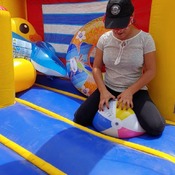 Julie pop and deflate inflatables in the inflatable castle!!!