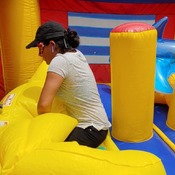 Julie pop and deflate inflatables in the inflatable castle!!!