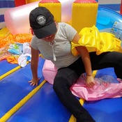 Julie pop and deflate inflatables in the inflatable castle!!!