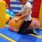 Julie pop and deflate inflatables in the inflatable castle!!!