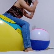 Riding beachball and swimming ring by Alice!!