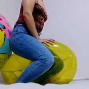 Riding beachball and swimming ring by Alice!!