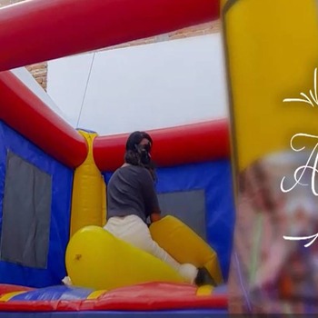 Balloons pop in the inflatable castle!!!
