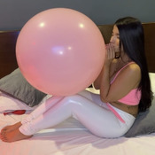 pink giant balloon, blow to pop