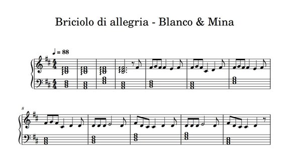 Spartito di Briciolo di allegria - Blanco & Mina per pianoforte - Giancarlo  Cinoboli. Puoi