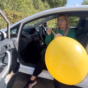 Big yellow tuftex balloon in the car