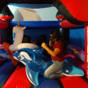 Inflatables play in the big spiderman inflatable castle!!! by Julie