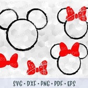 100 Minnie Mickey Mouse Disney SVG PNG Grunge Brush Drawn Outline Head Ears Bow Cut file Cricut Download Silhouette Iron on Sublimation Tran