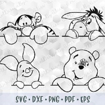 101 Outline SVG PNG DXF Peeking Winnie the Pooh Eeyore Donkey Piglet Tigger Pooh Baby Cut files Cricut Silhouette Iron on Transfer Classic P