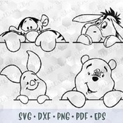 101 Outline SVG PNG DXF Peeking Winnie the Pooh Eeyore Donkey Piglet Tigger Pooh Baby Cut files Cricut Silhouette Iron on Transfer Classic P