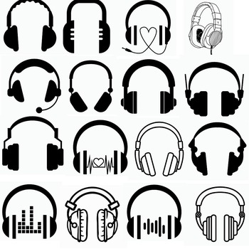 103 Headphone dj svg heart audio vector black and white image clip art