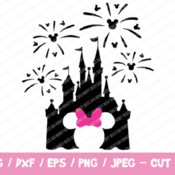 104 Disney Castle SVG, Disney Castle Fireworks SVG, Disney Castle with Minnie Head, Disney Files Cricut Silhouette, Disney Trip, Pink Firewo