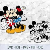 104 SVG PNG Hugging Mickey Minnie Mouse Retro Vintage Old Kiss Love Layered Cut files Cricut Outline Silhouette Iron on Sublimation Transfer