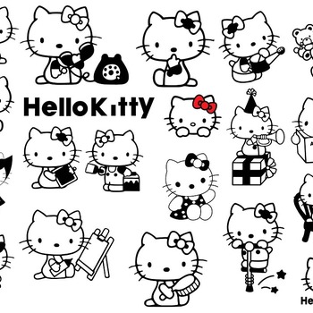 105 Hello Kitty bundle svg black and white image clip art designs drawing