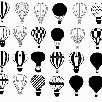 108 Hot Air Balloon svg layered cartoon basket image drawing black and white clip art