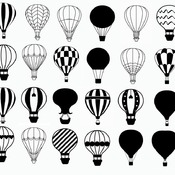 108 Hot Air Balloon svg layered cartoon basket image drawing black and white clip art