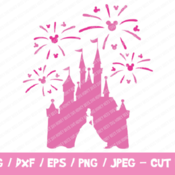 109 Disney Castle SVG, Disney Castle Fireworks SVG, Disney Castle with Cinderella, Disney Cricut Silhouette, Princess Cinderella, Pink Firew