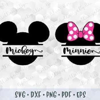 109 SVG PNG DXF Mickey Minnie Mouse Monogram Head Ears Pink Polka Dots Bow Cut file Cricut Silhouette Iron on Transfer Print Sublimation Des