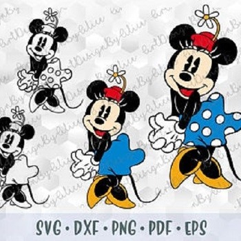 11 SVG PNG Minnie Mouse Vintage Retro Old Style Layered Cut file Outline Stroke Coloring Cricut Silhouette Iron on Sublimation Transfer Sten