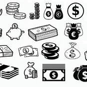 112 Cash Money svg banknote money bag coins piggy bank dollars drawing black and white image clip art