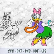 112 Daisy Duck SVG PNG Mickey Mouse Friends Hawaii Dance Hula Summer Layered Vector Cut file Outline Silhouette Cricut Iron on Transfer Disn