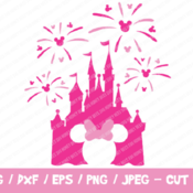 112 Disney Castle SVG, Disney Castle Fireworks SVG, Disney Castle with Minnie Head, Disney Files Cricut Silhouette, Disney Trip, Pink Firewo