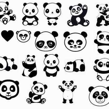 113 Panda bear baby svg animal black and white drawing image clip art designs