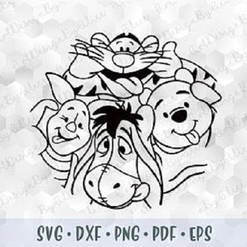 114 SVG PNG Winnie the Pooh Friends Piglet Tigger Donkey Eeyore Clipart Layered Cut files Outline Cricut Silhouette Iron on Transfer Sublima