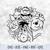 114 SVG PNG Winnie the Pooh Friends Piglet Tigger Donkey Eeyore Clipart Layered Cut files Outline Cricut Silhouette Iron on Transfer Sublima