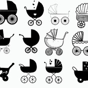 115 Pram buggy svg baby dolls black and white drawing clip art image
