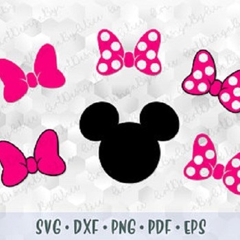 115 SVG PNG DXF Mickey Minnie Mouse Head Ears Pink Polka Dots Bow Layered Cut file Cricut Silhouette Iron on Transfer Print Sublimation Desi