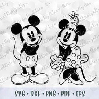 117 SVG PNG DXF Mickey Minnie Mouse Vintage Retro Old Style Layered Cut file Cricut Silhouette Iron on Sublimation Transfer Outline Stencil