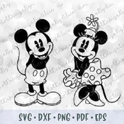 117 SVG PNG DXF Mickey Minnie Mouse Vintage Retro Old Style Layered Cut file Cricut Silhouette Iron on Sublimation Transfer Outline Stencil