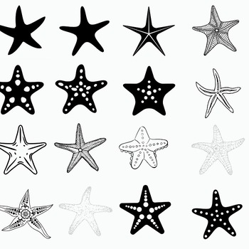 118 Starfish mermaid svg drawing layered silhouette black and white image clip art bundle