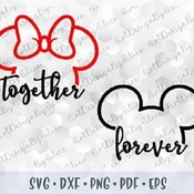 118 SVG PNG Minnie Mickey Mouse Together Forever Love Outline Head Ears Bow Cut file Cricut Download Silhouette Iron on Sublimation Transfer