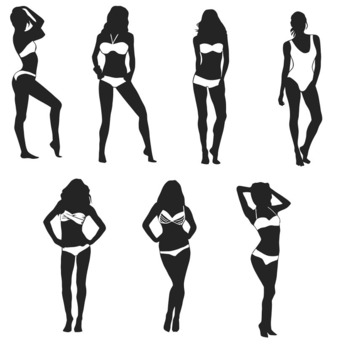 122 Bikini girl beach svg clip art bundle drawing black and white image