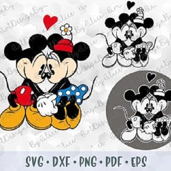 122 SVG PNG Kiss Love Kissing Retro Mickey Minnie Mouse Vintage Old Style Layer Cut file Cricut Outline Silhouette Iron on Sublimation Trans