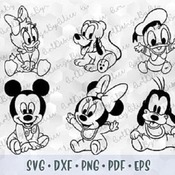 126 SVG PNG DXF Baby Mickey Minnie Mouse Pluto Donald Daisy Duck Goofy Cut files Cricut Silhouette Iron on Transfer Sublimation Disney Babie