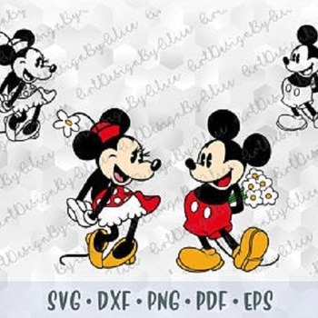 128 SVG PNG DXF Mickey Minnie Mouse Vintage Retro Old Style Layered Cut file Cricut Design Silhouette Iron on Sublimation Transfer Outline