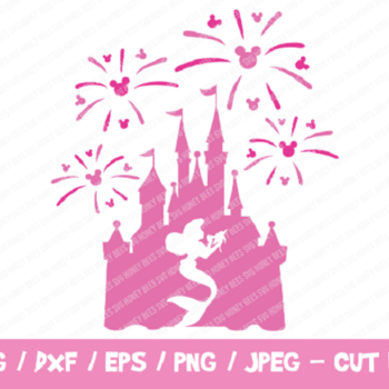 130 Disney Castle SVG, Disney Castle Fireworks SVG, Disney Castle with Little Mermaid, Disney Cricut Silhouette, Princess Ariel, Pink Firewo