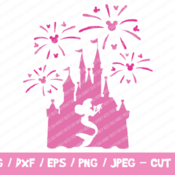 130 Disney Castle SVG, Disney Castle Fireworks SVG, Disney Castle with Little Mermaid, Disney Cricut Silhouette, Princess Ariel, Pink Firewo