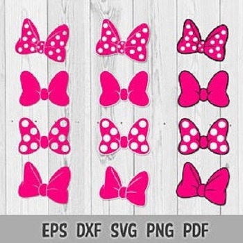 130 SVG PNG DXF Minnie Mouse Pink Polka Dots Bow Disney Layered Cut file Cricut Silhouette Iron on Transfer Print Sublimation Design Bows De