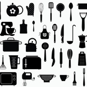 135 Kitchen knife kettle svg pan apron toaster spoon fork black and white image clip art