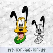 137 SVG PNG DXF Mickey Mouse Friends Pluto Head Face Layered Vector Cut file Outline Silhouette Cricut Iron on Transfer Template Disney Birt