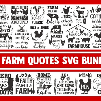 14 Farm SVG Bundle, farmhouse svg, farm animal svg, farm life svg, sign svg, svg designs, svg quotes, svg sayings, chicken svg, cow svg, hei