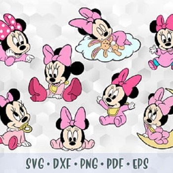 14 SVG PNG Minnie Mouse Baby Babies Pink Bow Layered Cut file Cricut Silhouette Iron on Transfer Sublimation Child Kid Minnie Template Stenc